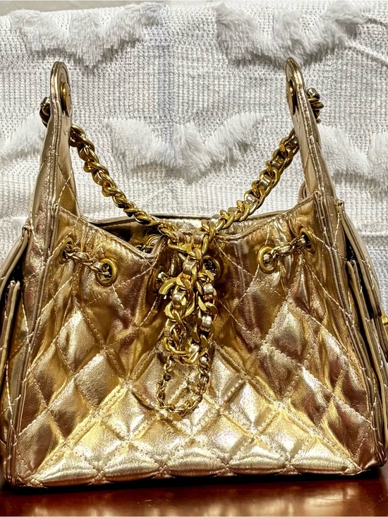 Handbags - Quilted Mini 25 Metallic Gold Shoulder Bag with Chain Strap
